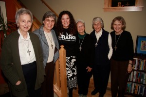Melissa with Visitation Sisters Mary Margaret, Mary Frances, Katherine, Mary Virgina and Karen on her 40th Birthday at St. Jane House.