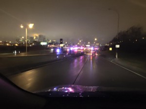 Exodus Prayers: The sea of red and blue light along Interstate 94