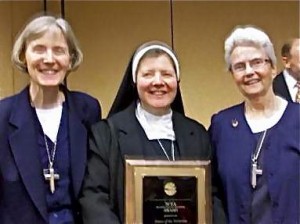 Sisters Karen Mohan, VHM, Susan Marie Kasprzak, VHM, and Katherine  Mullin, VHM with the 2010 NCEA Religious Community Award (Click for  More Info)