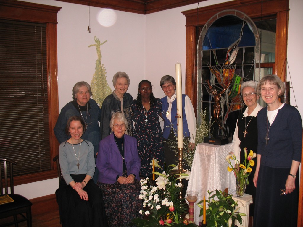 Easter Blessings! The sisters gather around Vis Companion and newly baptized Catholic, Linda Goynes