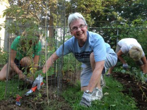 S. Katherine at work in the garden. 