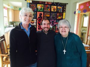 Meeting up with old friends: Sr. Suzanne with Anne and Nathan